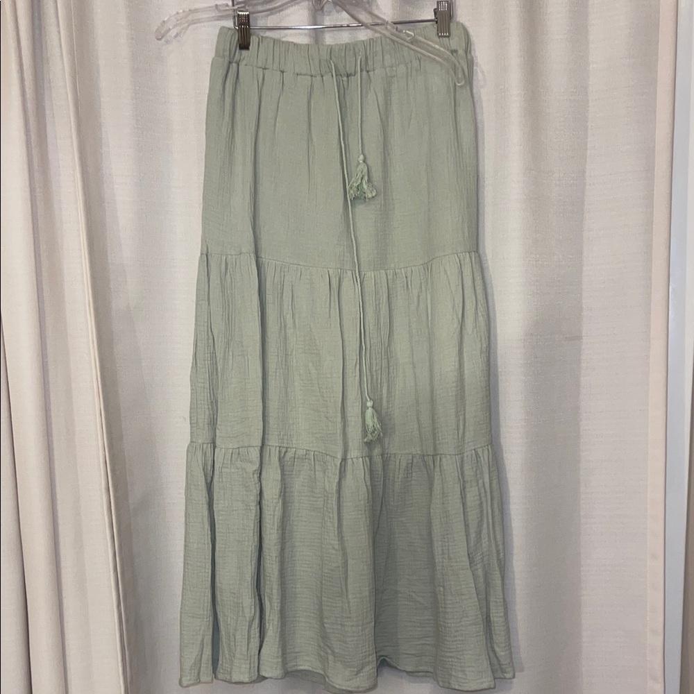 Elegant Light Green Tiered Maxi Skirt